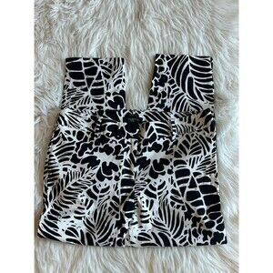 Talbots 12P Hampshire Ankle Pants Blk White Print Textured Stretch Old Money